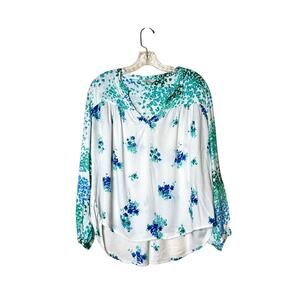 Lucky Brand Boho Peasant Blouse Shirt Size Large Watercolor Floral Print